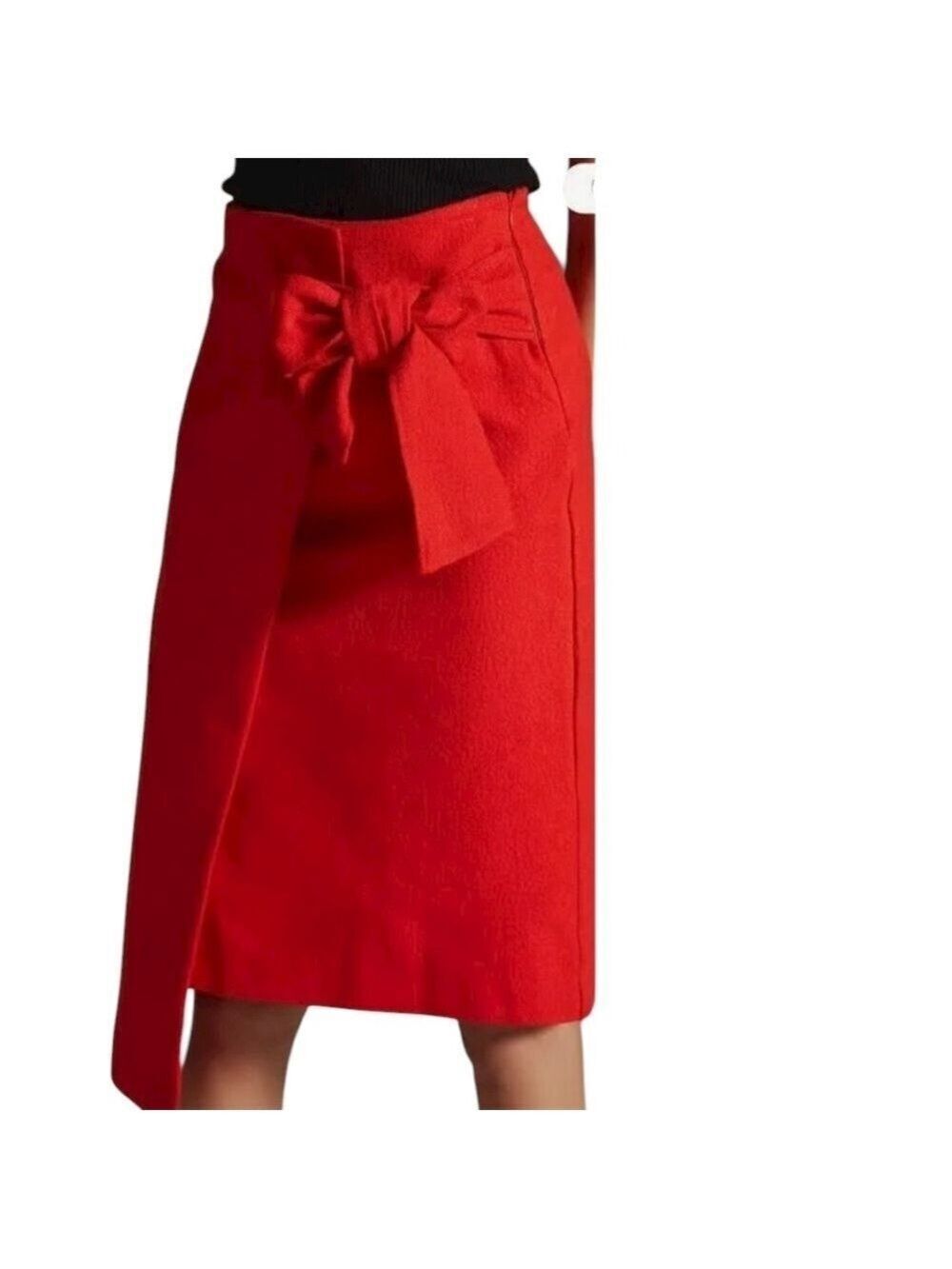 Maeve by Anthropologie RED Asymmetrical Wrap Skirt Side Zipper and Tie Lined 10